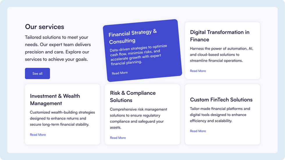 Financial Advisory Template, wix studio template, Services page