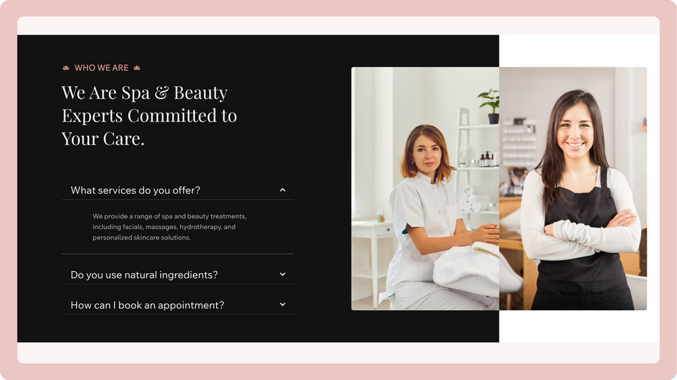 Spa Template, wix studio template, Who we are page