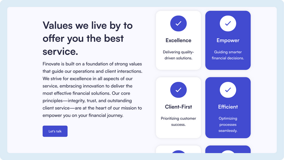 Financial Advisory Template, wix studio template, Values page