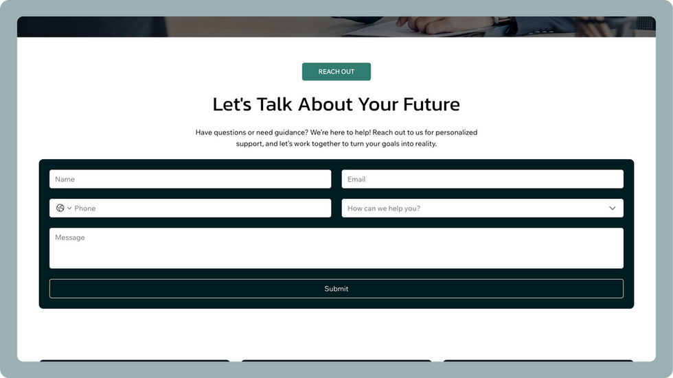 Financial Consulting Template, wix studio template, Contact page