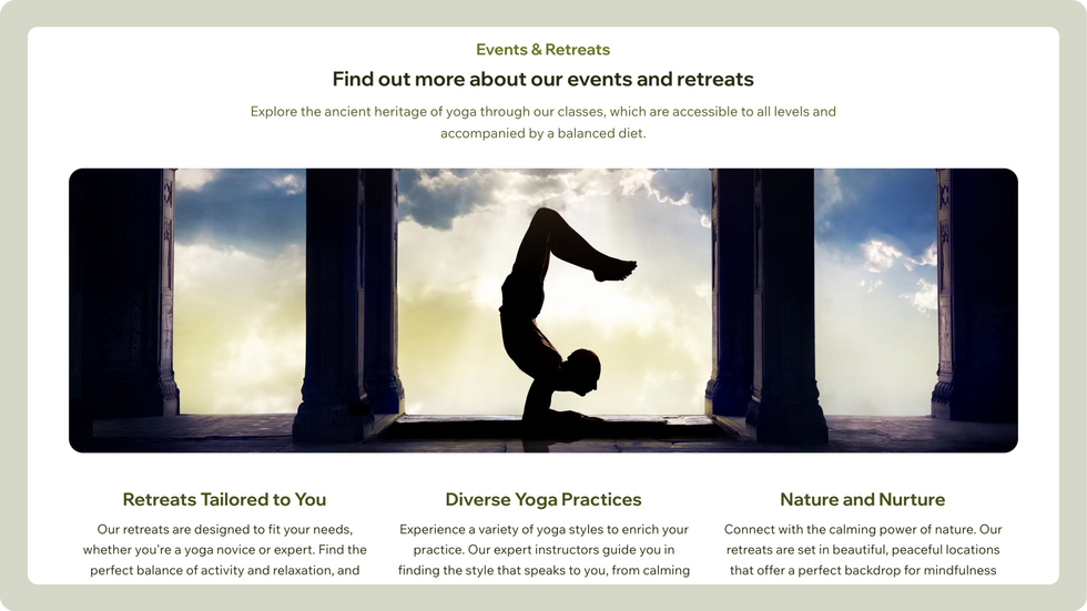 Yoga Studio Template, wix studio template, Events & Retreats page