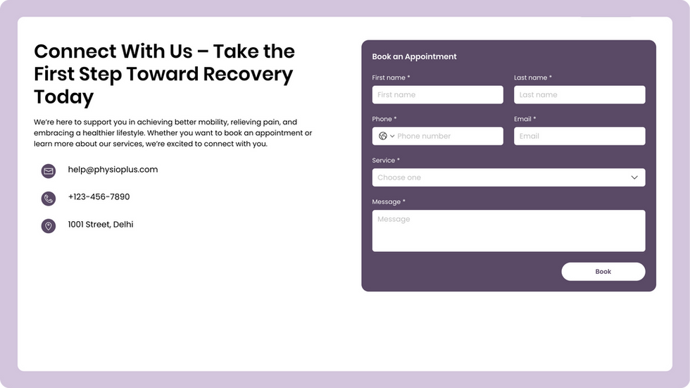 Physiotherapy Clinic Template, wix studio template, Contact page