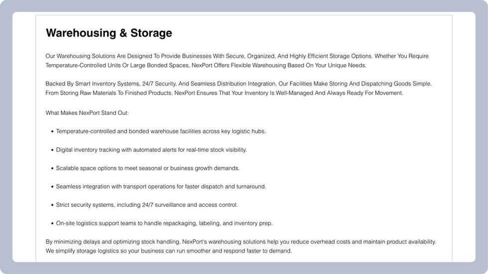 Logistics Template, wix studio template, Service Detail page