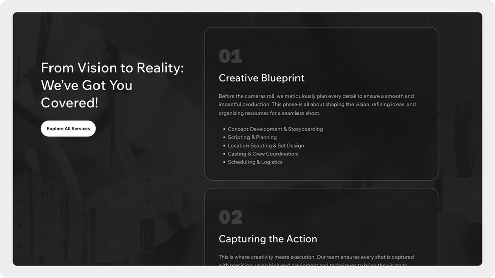 Photography Agency Template, wix studio template, Services page