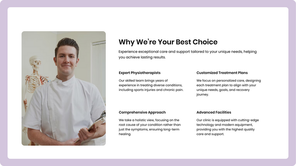 Physiotherapy Clinic Template, wix studio template, About page