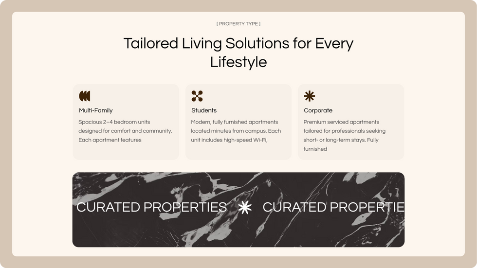 Real Estate Firm Template, wix studio template, Property Types page