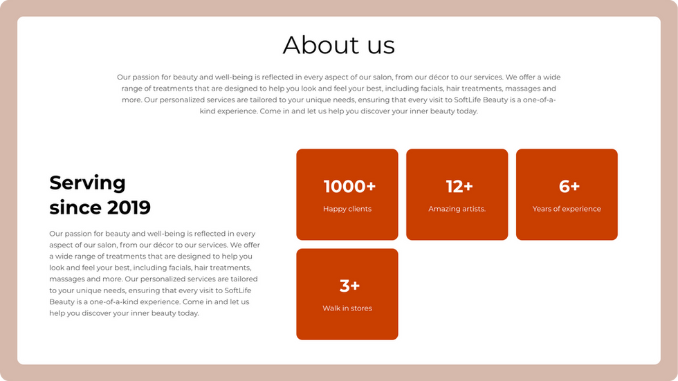 Beauty Salon Template, wix studio template, About page