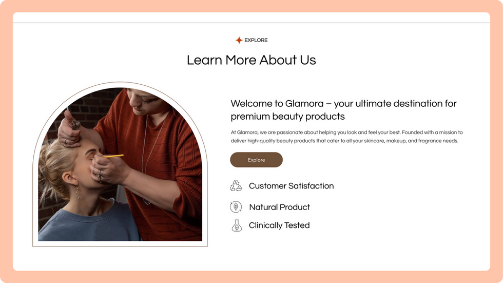 Beauty Products Template, wix studio template, About page