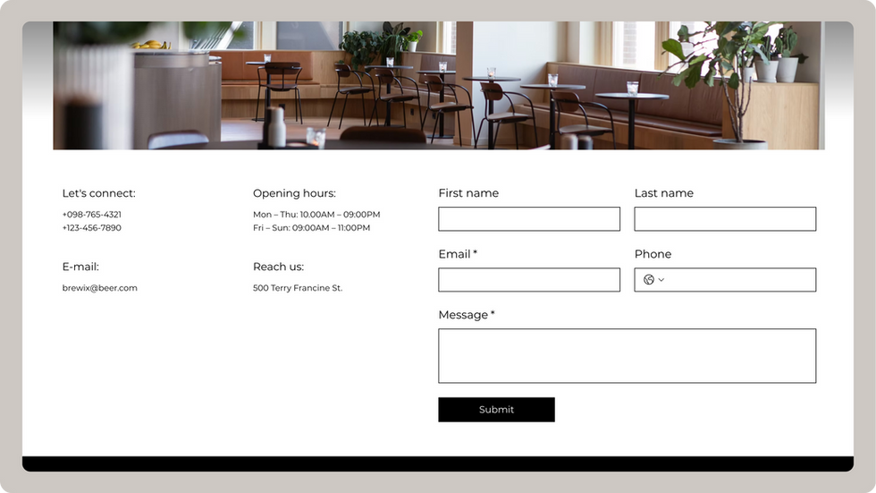 Beer Store Template, wix studio template, Contact page