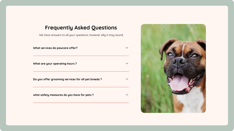 Pet Care Template, wix studio template, FAQ's page