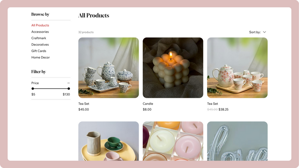 Gift Store Template, wix studio template, Products page