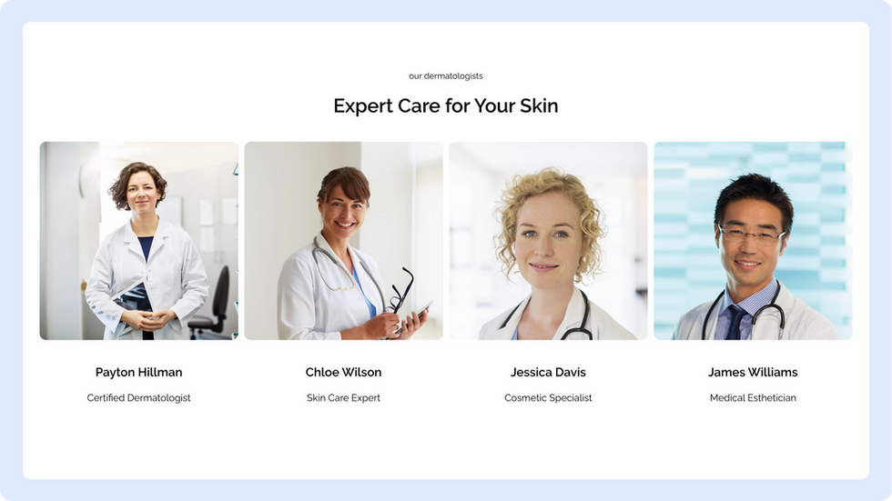 Dermatologist Clinic Template, wix studio template, Meet our Team page