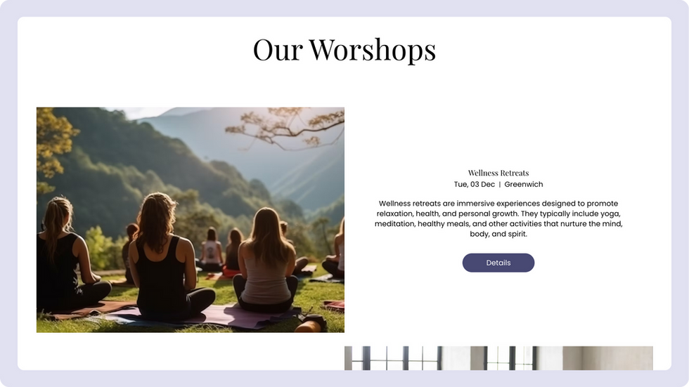 Yoga Classes Template, wix studio template, Workshop page