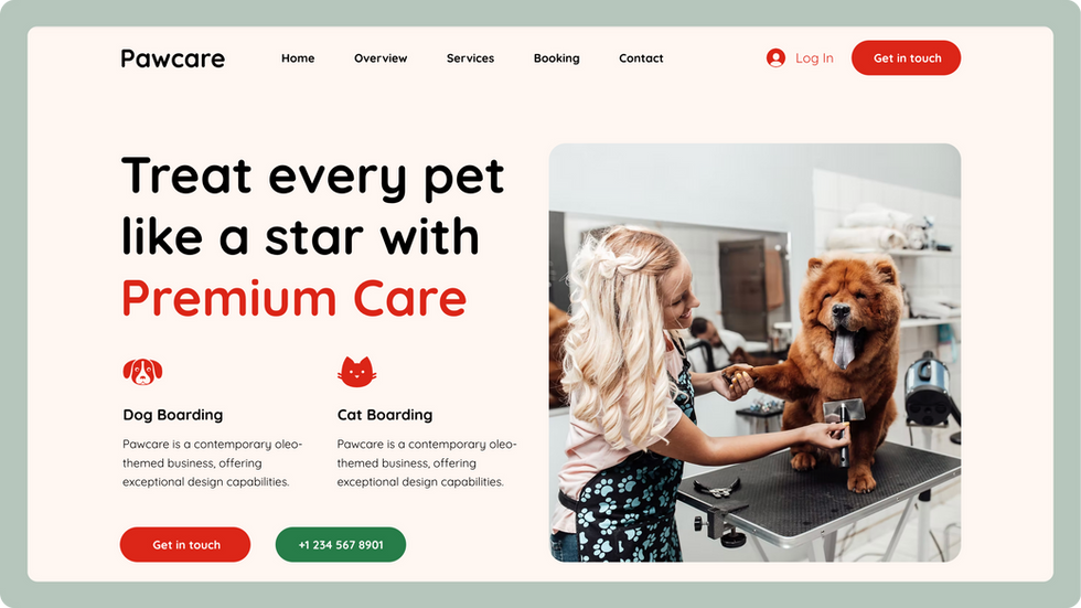 Pet Care Template, wix studio template, Home page