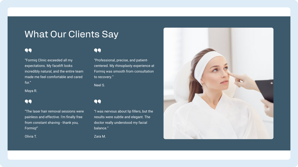 Cosmetic Clinic Template, wix studio template, Testimonials page