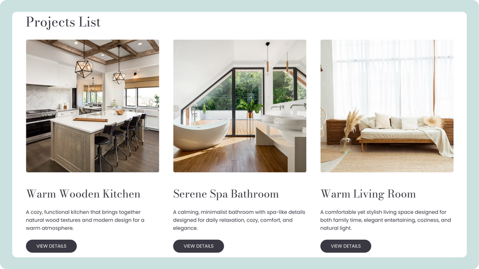Interior Architect Template, wix studio template, Projects page