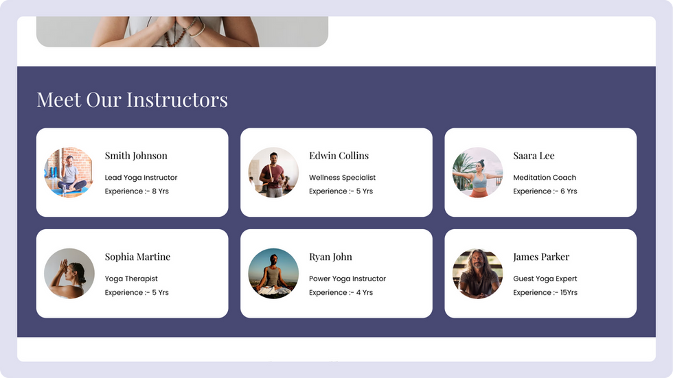 Yoga Classes Template, wix studio template, Meet our Instructors page