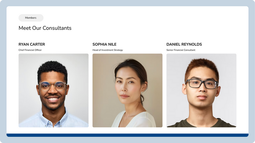 Financial Consultants Template, wix studio template, Meet our Team page