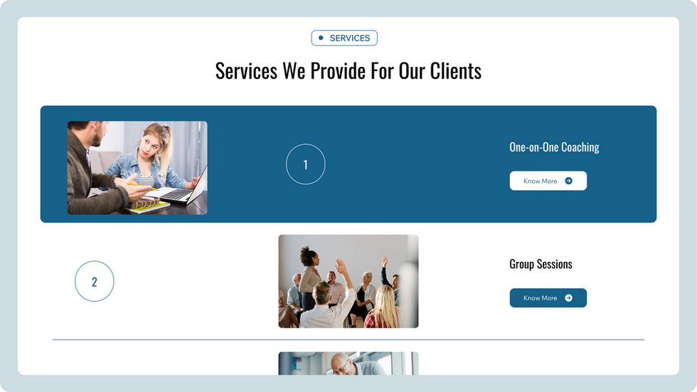 Coaching Services Template, wix studio template, Services page