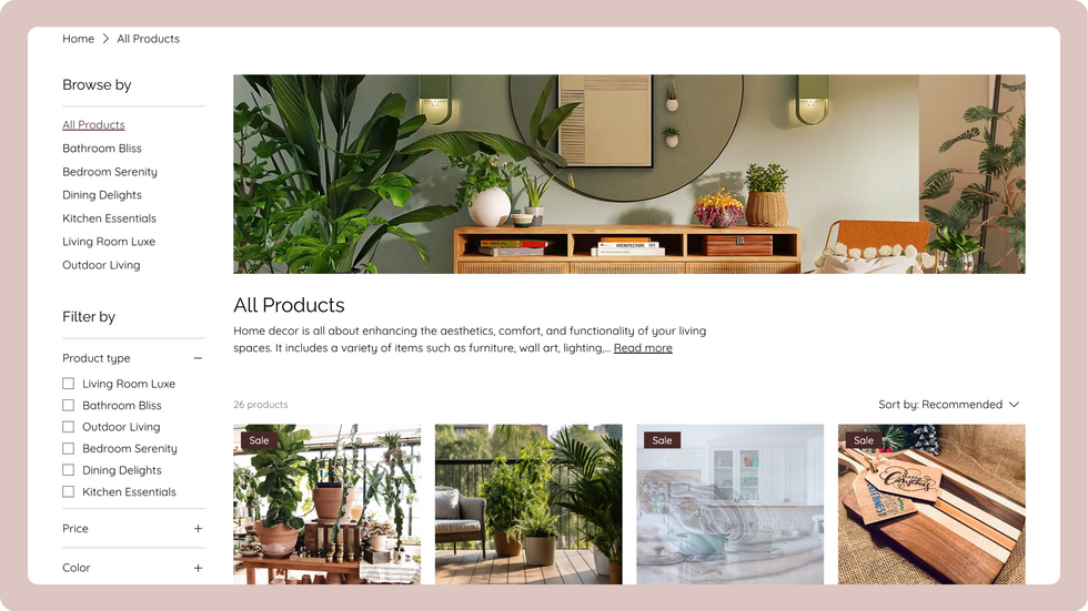 Home decors Template, wix studio template, Products page