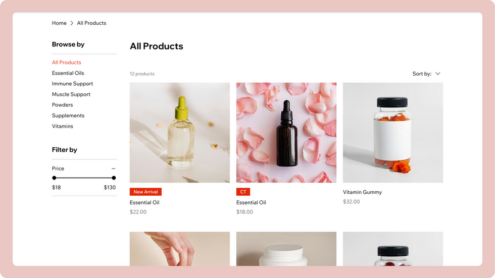 Wellness Shop Template, wix studio template, Products page