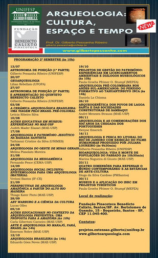 Programação 2º semestre/2019 de palestras sobre ARQUEOLOGIA
