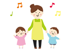 梅花幼稚園の先生と園児たち