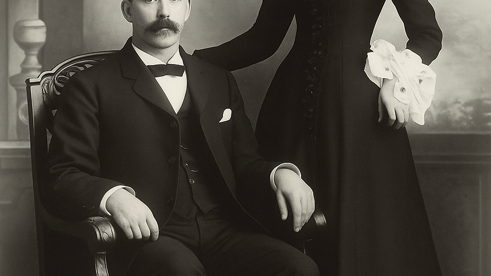 Marriage photo of Daniel Goodan and Loulie Clarke. This is AI enhanced from a terrible copy of a copy of a photo.