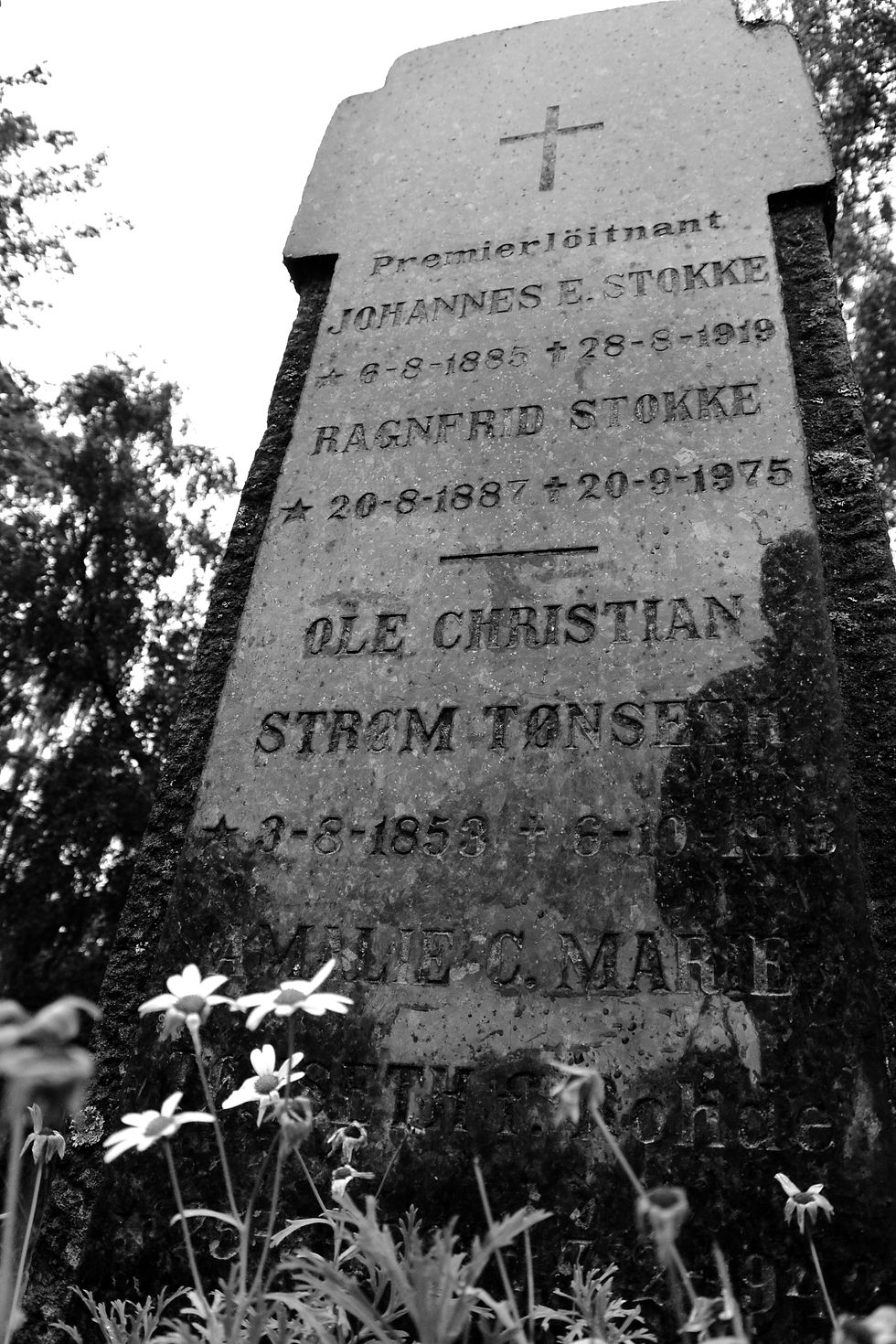 Ole & Amalie Tonseth Grave Site - my dad's reflection is in the stone