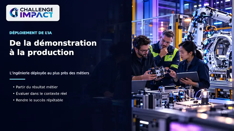 Couverture éditoriale montrant une équipe d’ingénieurs et d’opérationnels autour d’un robot industriel en usine.
