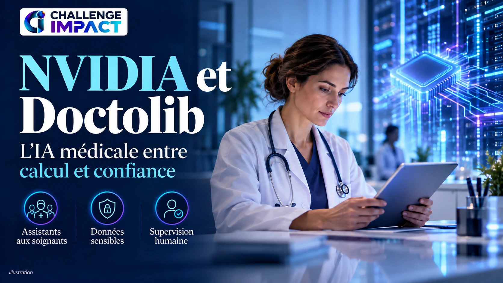 Illustration éditoriale : NVIDIA et Doctolib. L’IA médicale entre calcul et confiance