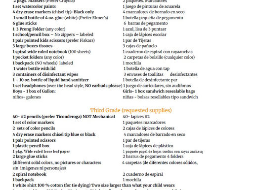 Horizon Supply List for 2026-2027