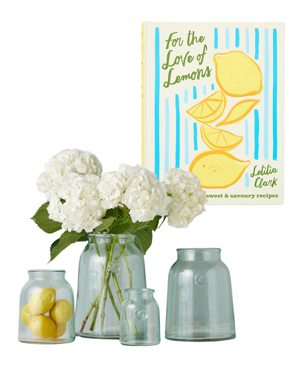 Lake house decor - cookbook, glass jars