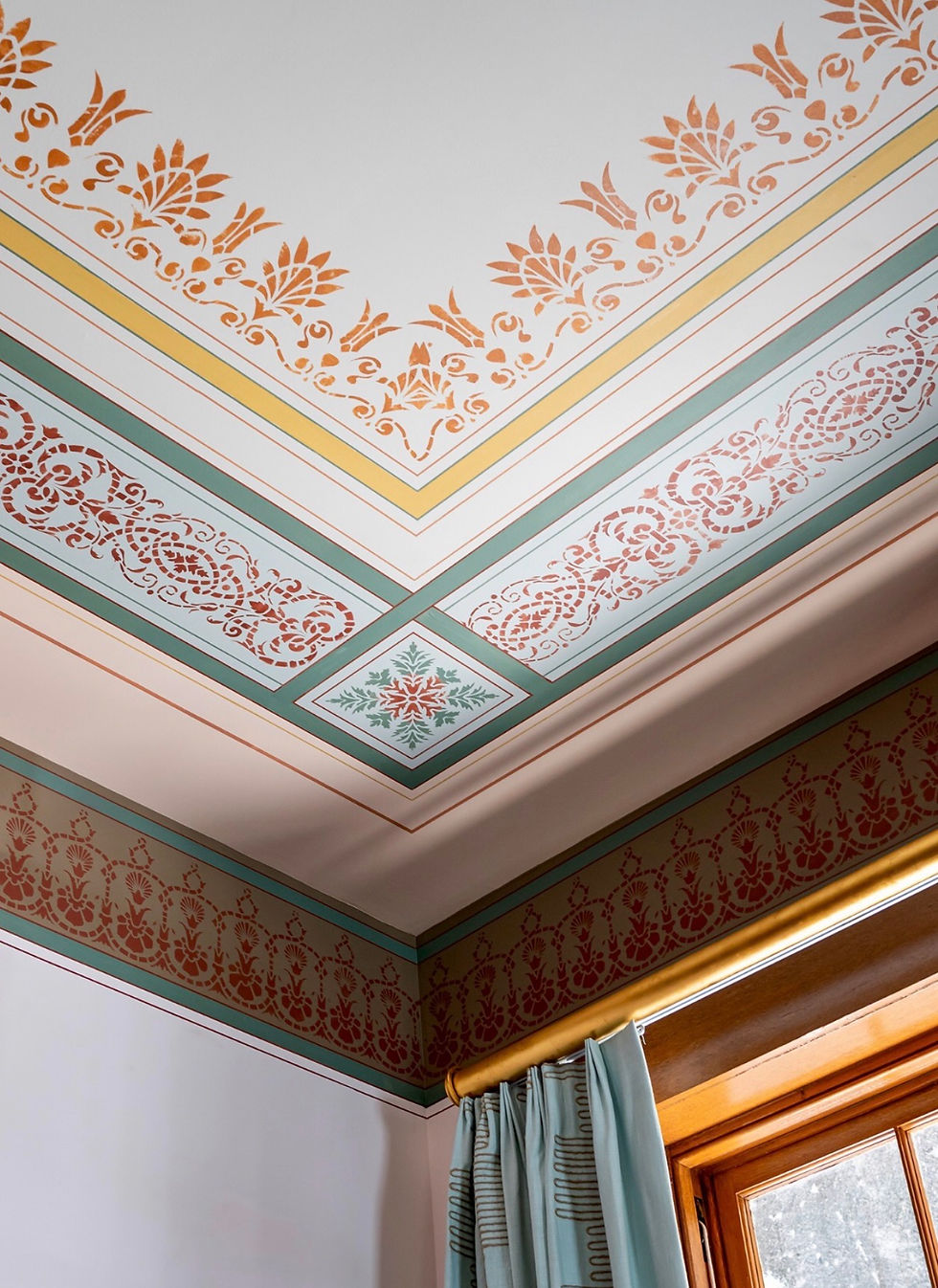 The fully restored stenciled ceiling and frieze in our front parlour at the Chighizola House in downtown Mobile, Alabama.