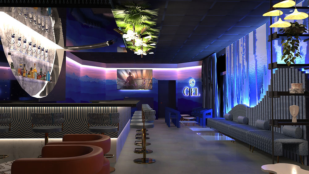 Sleek lounge bar design, a virtual interior design consultation project
