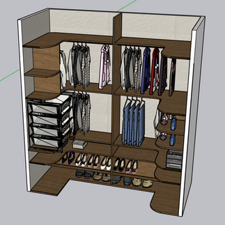 Closet render with widened opening and blonde pine shelving