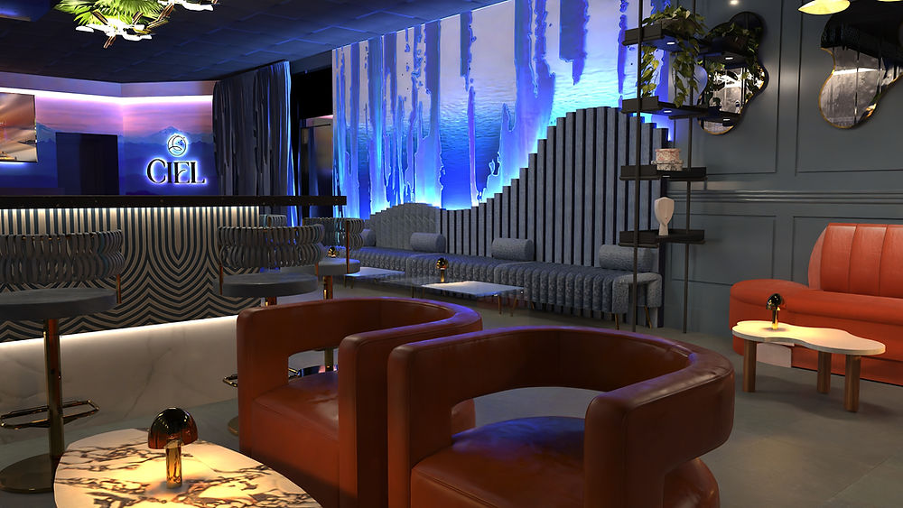 Modern bar interior design, virtual consultation