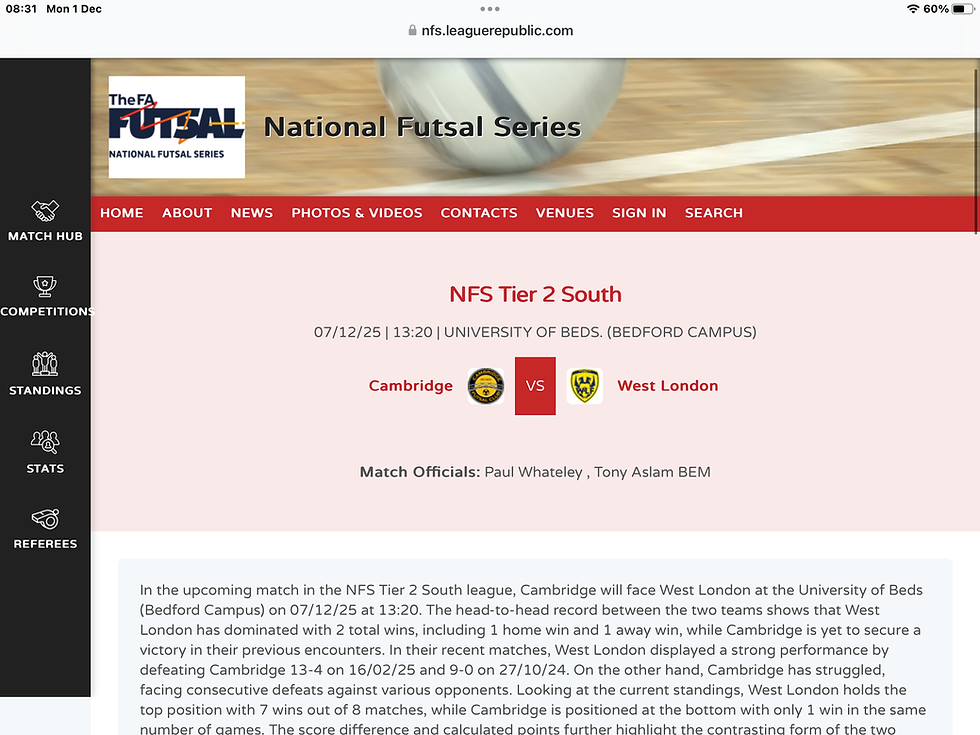 Next Match-@ Bedford!