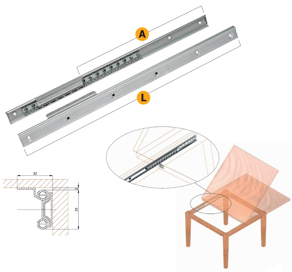 Guide tavolo con apertura unilaterale