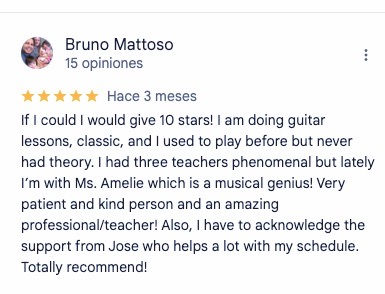 Five-star review from Bruno Mattoso, who would give 10 stars if he could. He praises the teachers' professionalism and talent. He highly recommends Kingwood Arts Academy.