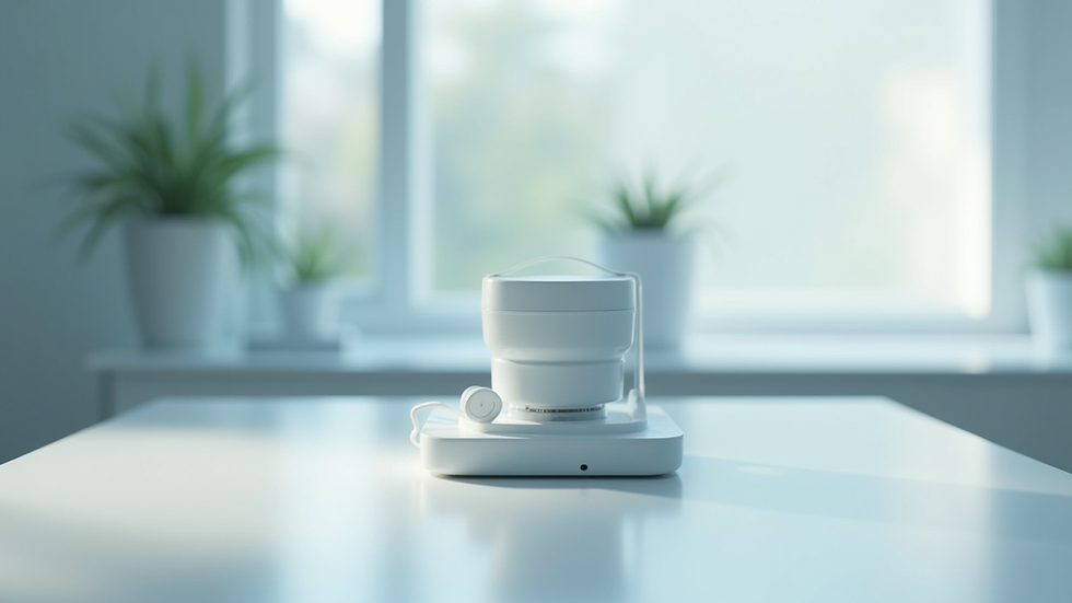 Eye-level view of a medical device on a clean white table