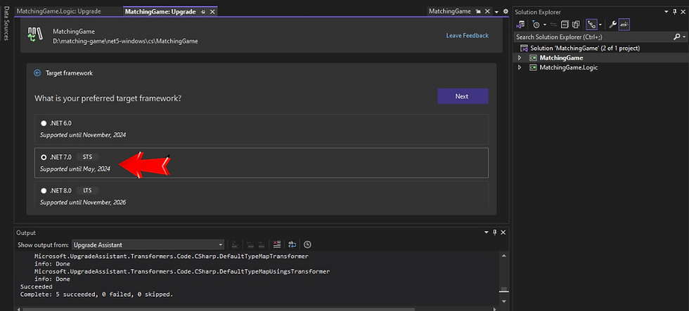 Choose the Target Framework