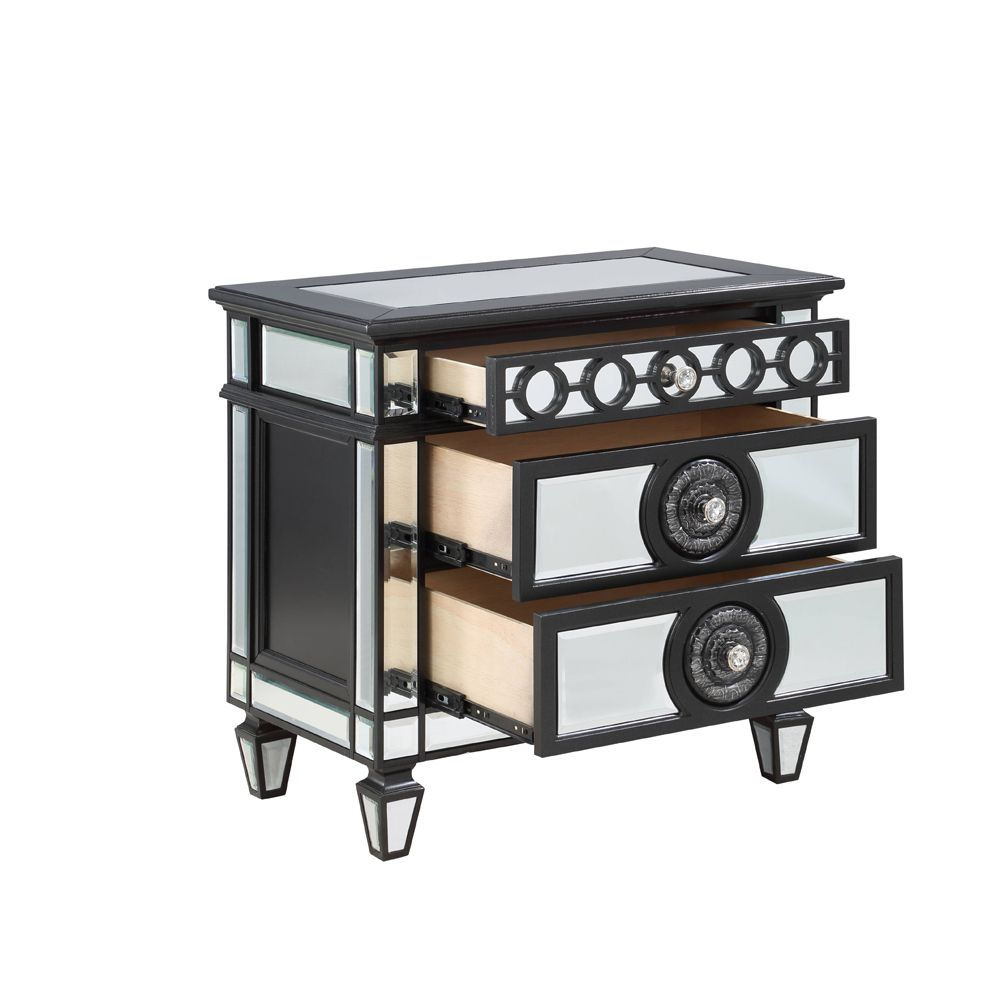 Nightstand Mirrored, Black & Sliver Finish