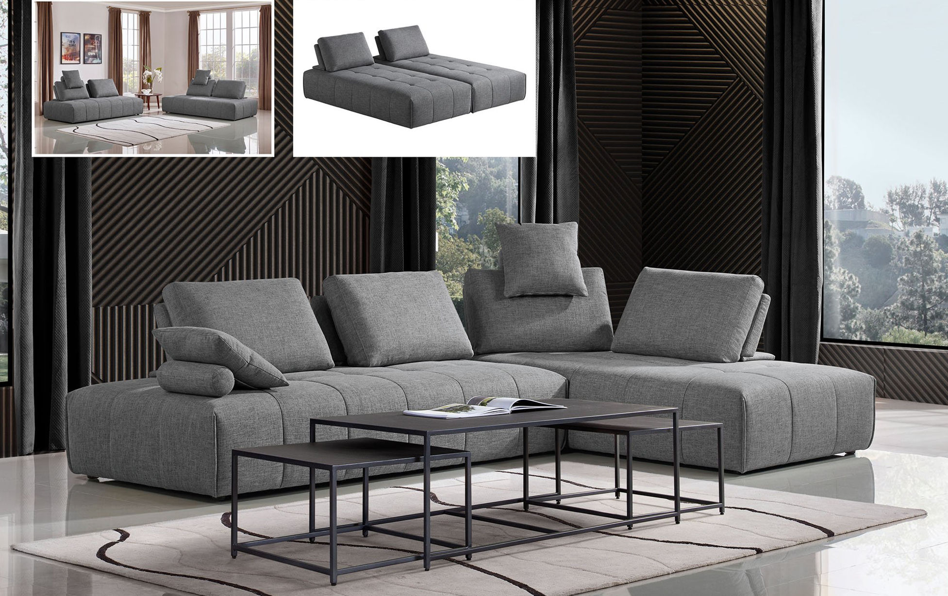 Grey Fabric Sectional 