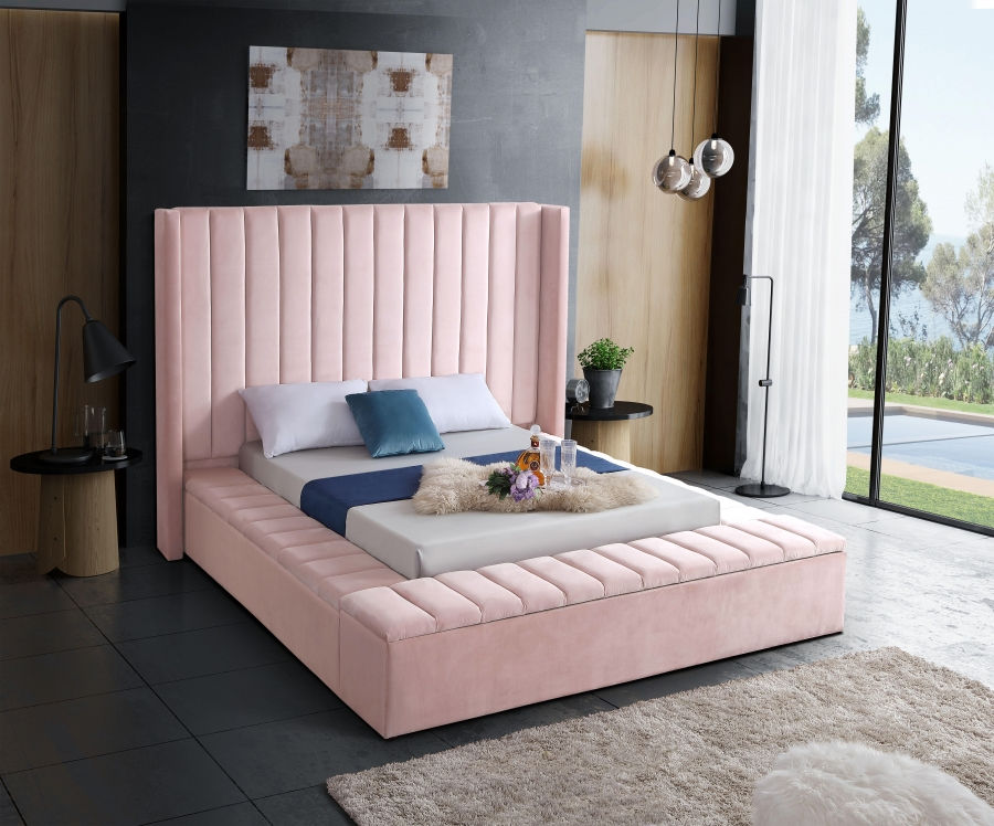 Pink Velvet Queen Bed Frame With Storage