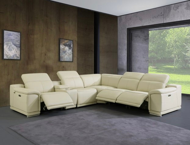 Beige 3-Power Reclining 6PC Sectional w/ 1-Console
