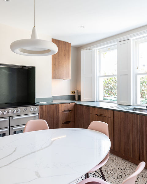 walnut and green slate bespoke kitchen