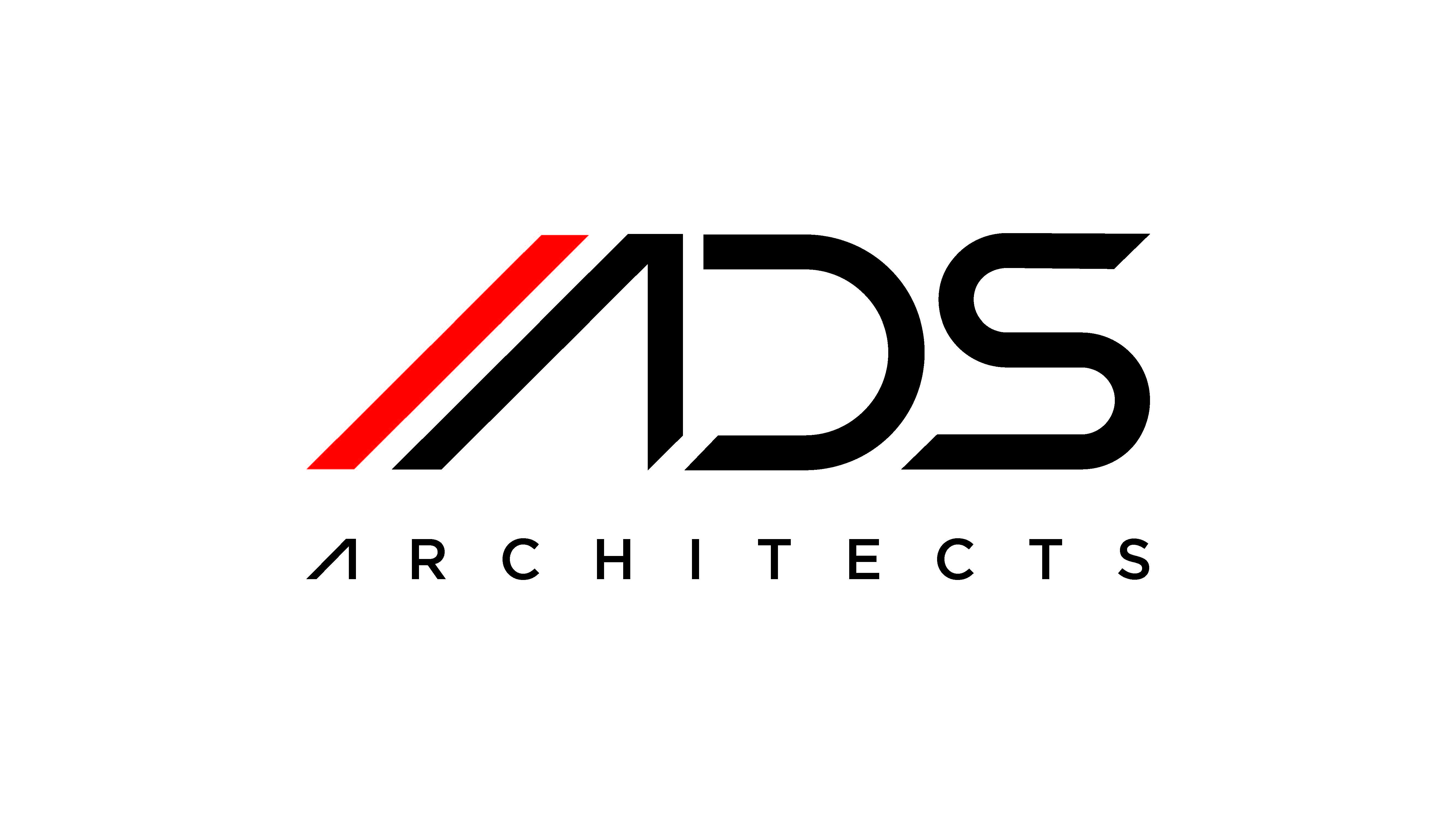 ADS ARCHITECTS logo with red and black design, minimalist style.