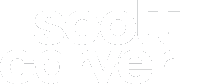 Scott Carver logo in white against a black background, simple and impactful.
