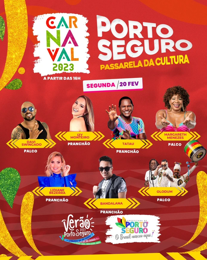 Programação carnaval Porto seguro 20/02/2023